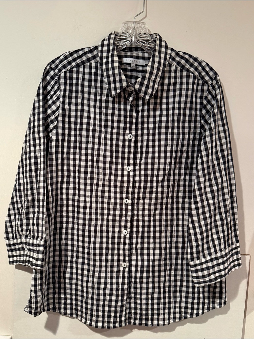Foxcroft Black and White Gingham Button-Down Shirt